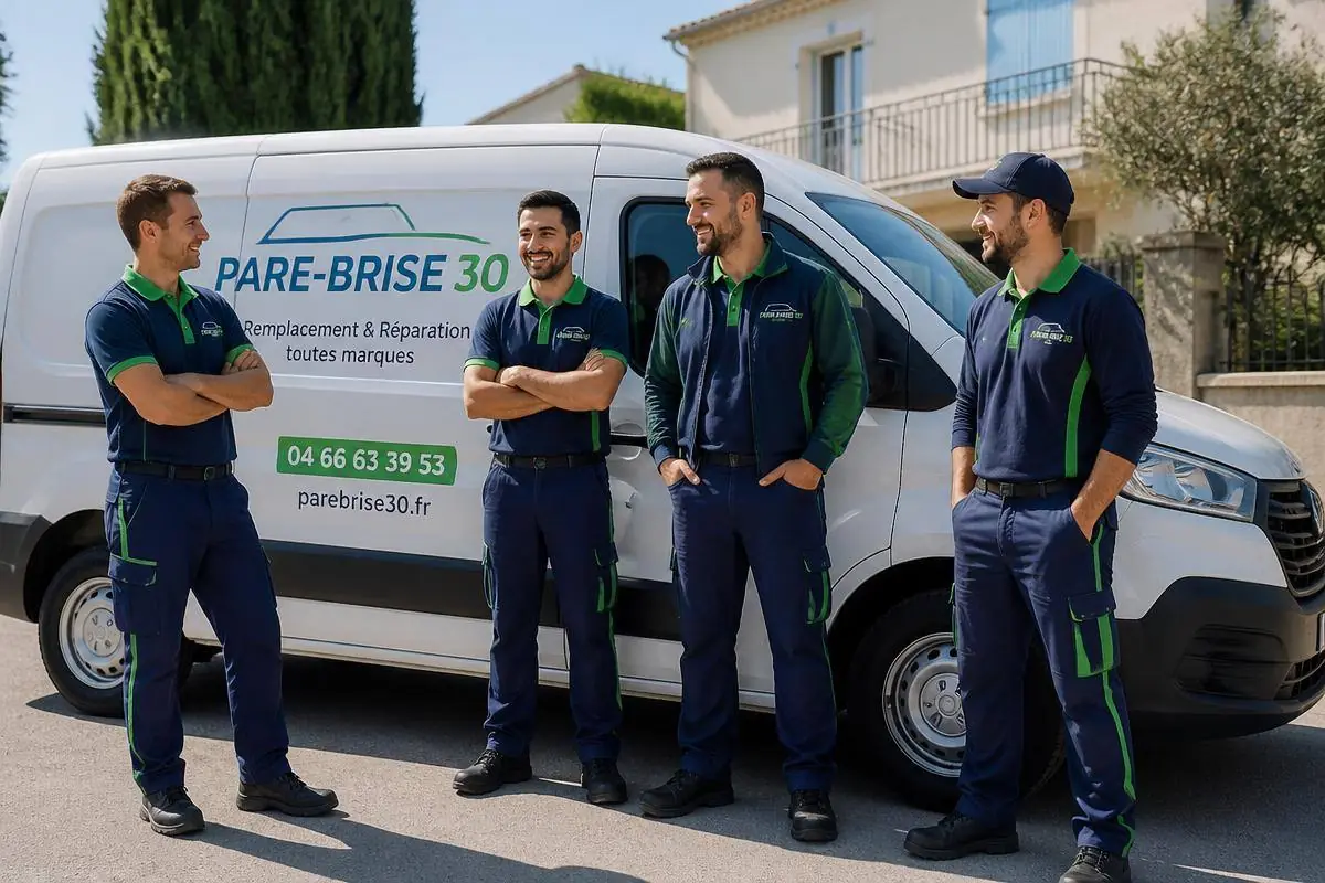 Équipe Pare-Brise 30 et camionnette de vitrage automobile