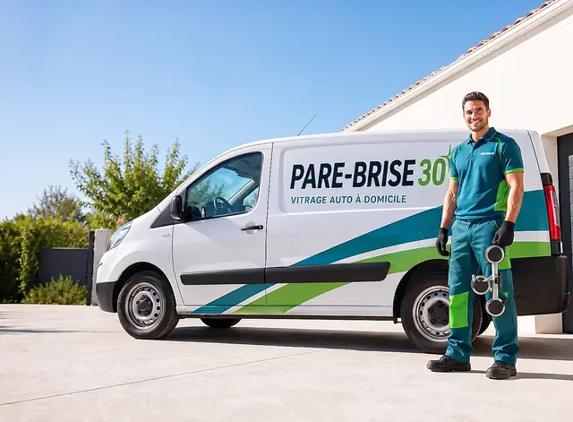 Camion et technicien Pare-Brise 30 intervenant à domicile